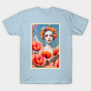 Dreamy design of a pop surrealism painting of girl with poppy flowers T-Shirt